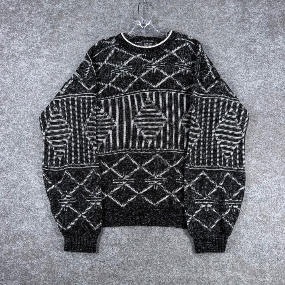New Era Sweaters Men's M Black White Geometric Knit Pullover Crewneck Made USA